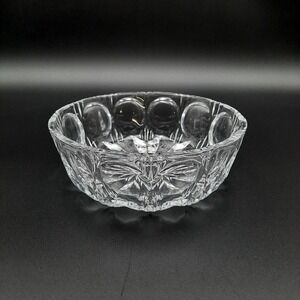 Vintage Pressed‎ Glass Bowl Starburst & Oval Panel Pattern Clear Heavy Glass 6"